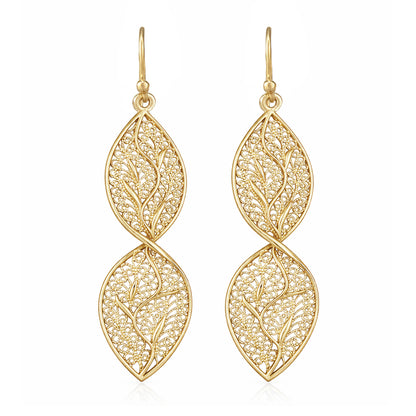 Nature Inspired Filigree Leaf Dangle Earrings – Elegant Long Earrings with Intricate Detail