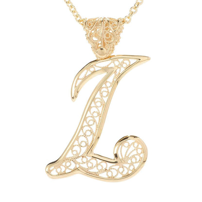 Filigree Bold Initial Pendant with Chain - TurkishBling