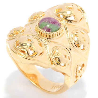 Filigree Ring with Ruby Zoisite or Amethyst – Bold Gold Statement Ring with 6mm Gemstone - TurkishBling