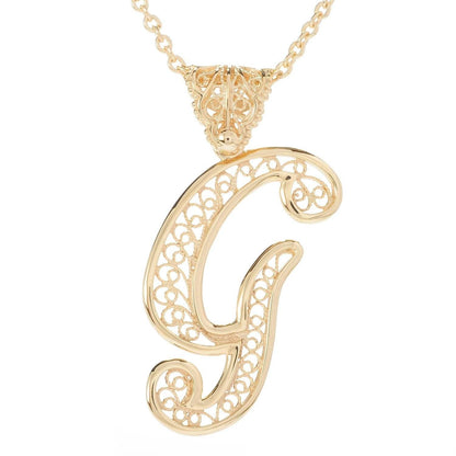 Filigree Bold Initial Pendant with Chain - TurkishBling