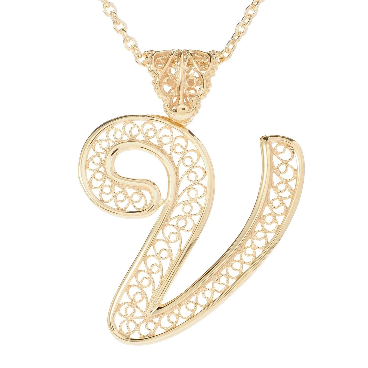 Filigree Bold Initial Pendant with Chain