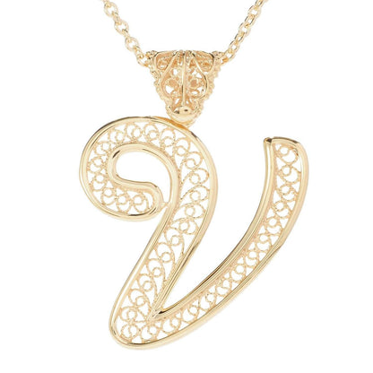 Filigree Bold Initial Pendant with Chain - TurkishBling