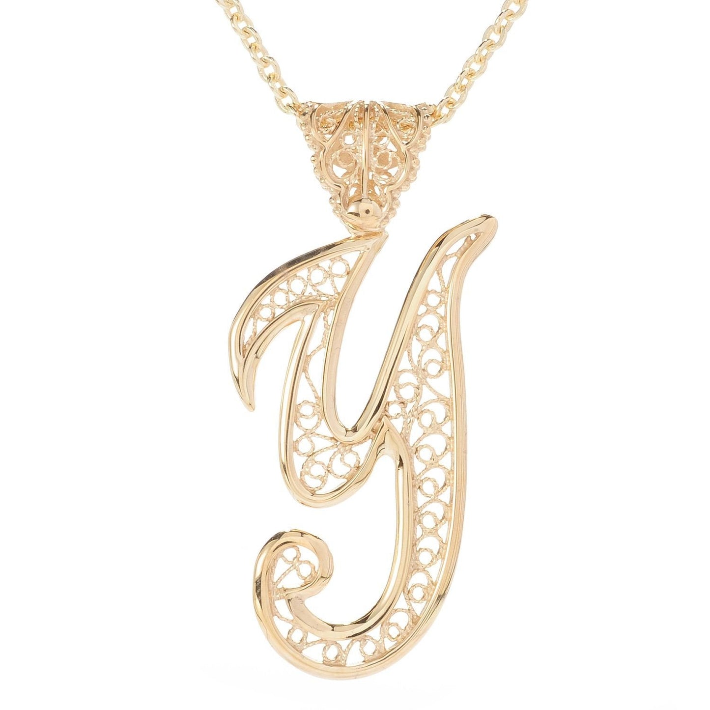 Filigree Bold Initial Pendant with Chain