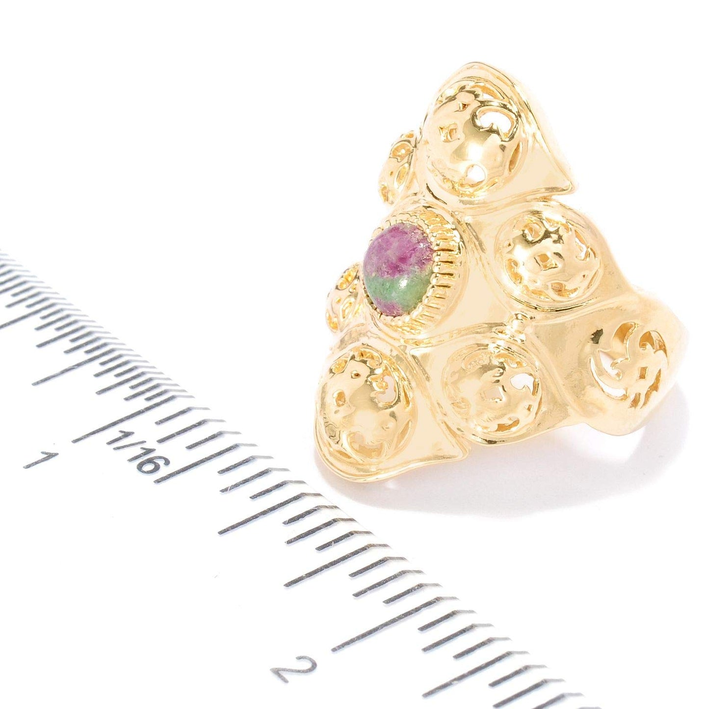 Topkapi Palace-Inspired Ring with Ruby Zoisite / Amethyst - 18K Gold Plated