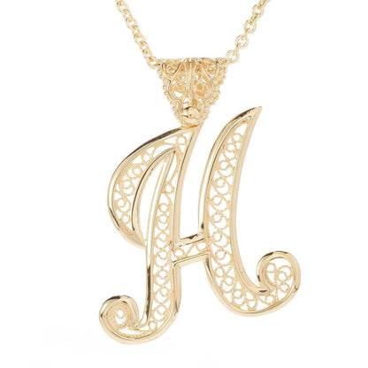 Filigree Bold Initial Pendant with Chain - TurkishBling