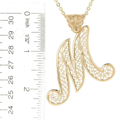 Filigree Bold Initial Pendant with Chain - TurkishBling