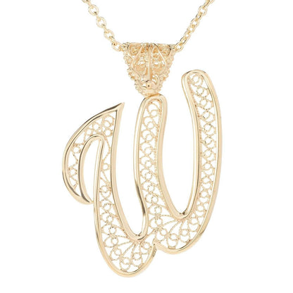 Filigree Bold Initial Pendant with Chain - TurkishBling