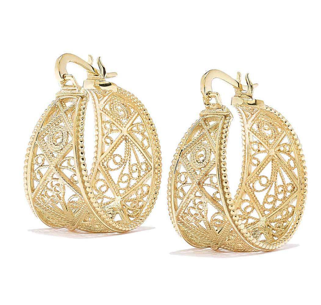 Graduated Filigree Hoop Earrings with Milgrain Detailing - TurkishBling