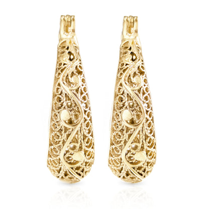 Elegant Filigree Gold Hoop Earrings with Intricate Scrollwork Design