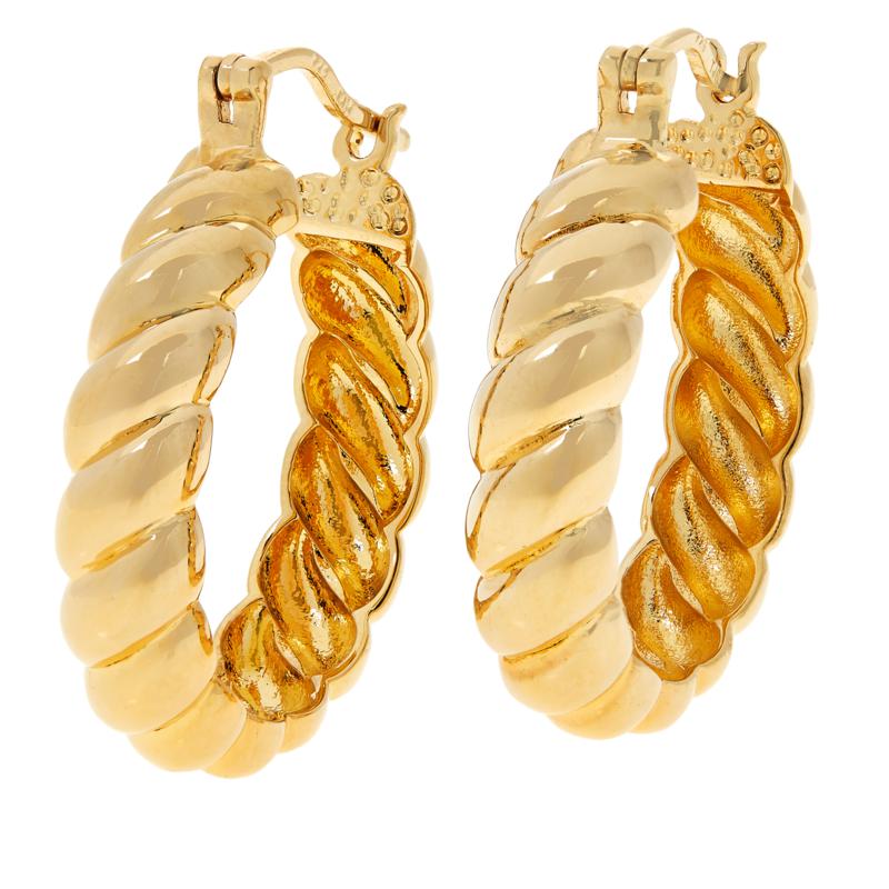 Golden Sculpted Cable Croissant Hoop Earrings