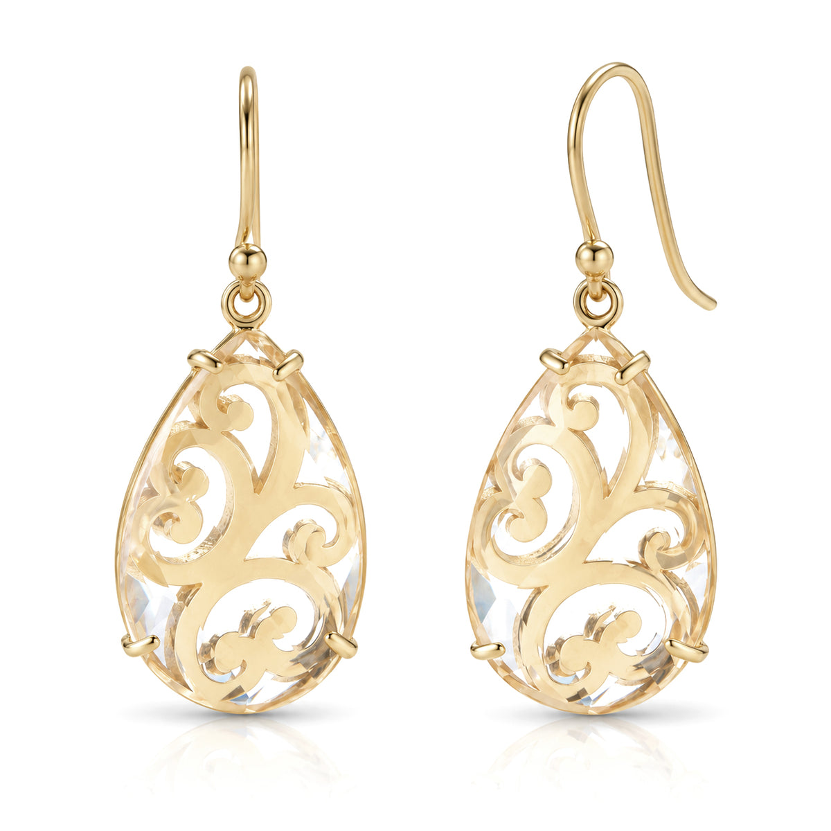 Crystal Quartz Teardrop Earrings – Handcrafted Openwork Design