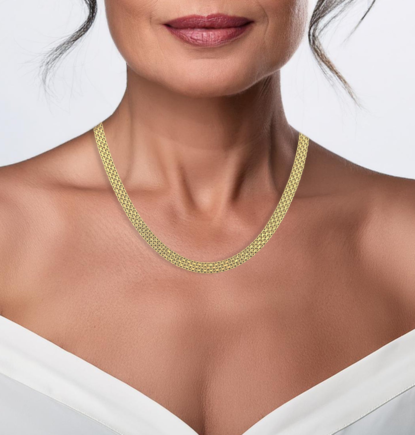 4-Row Bismark Chain Necklace - Adjustable Statement Gold Jewelry, Gold Over Bronze 18+2in
