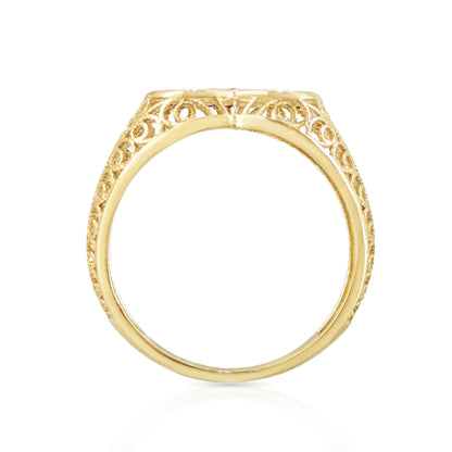 Heart Filigree Ring with Red Cubic Zirconia – Romantic Gold Statement Ring