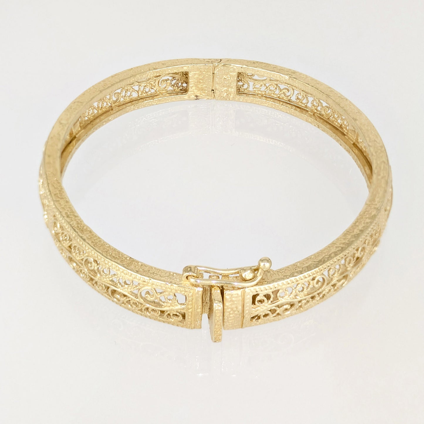 Turkish Filigree Gold Plated Hinged Bangle Bracelet with Openwork Design