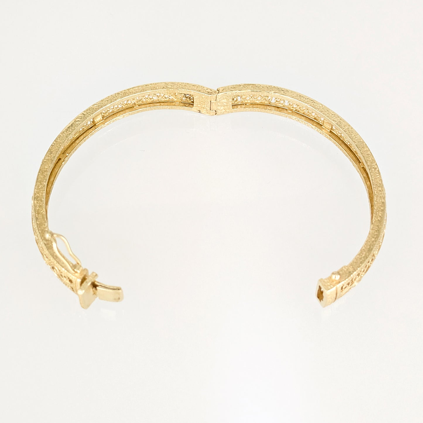 Turkish Filigree Gold Plated Hinged Bangle Bracelet with Openwork Design