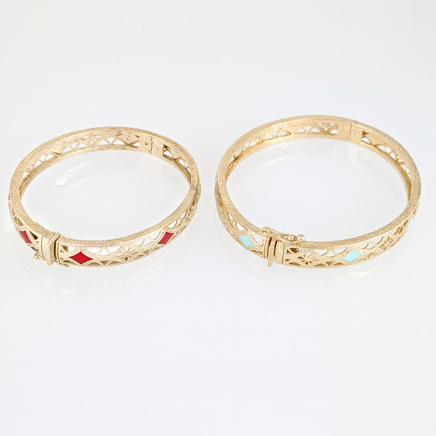 Enamel Filigree Hinged Bangle Bracelet