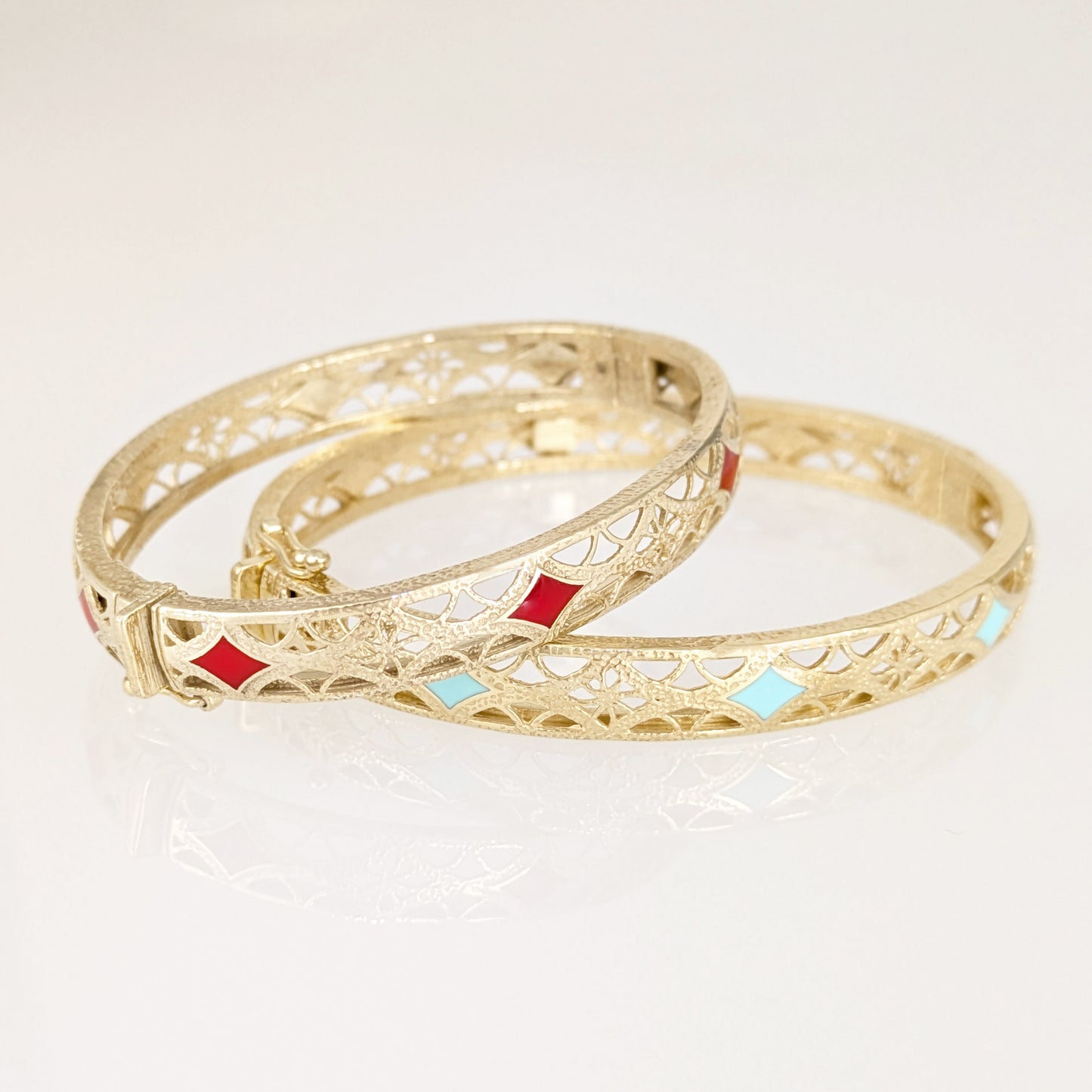 Enamel Filigree Hinged Bangle Bracelet