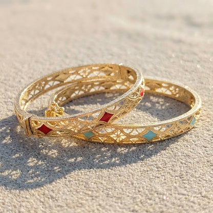 Enamel Filigree Hinged Bangle Bracelet