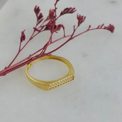 Gold Square Top Ring W Cubic Zircon - TurkishBling