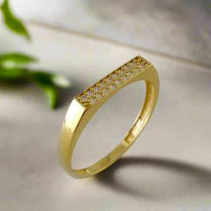 Gold Square Top Ring W Cubic Zircon - TurkishBling