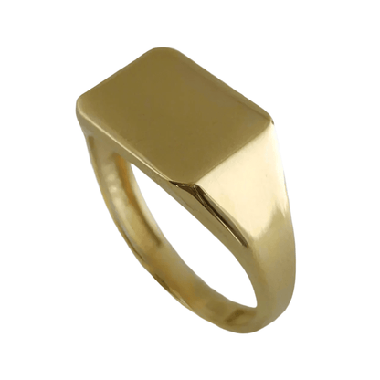 Solid Gold Engravable Cushion Signet Ring - 18k, 14k, 10k - TurkishBling