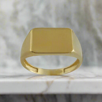 Solid Gold Engravable Cushion Signet Ring - 18k, 14k, 10k - TurkishBling