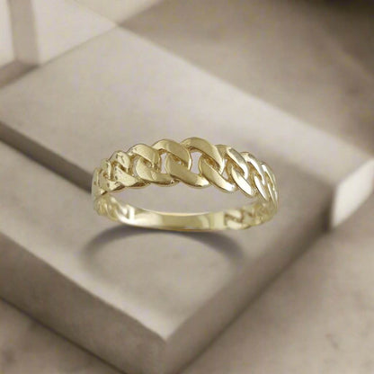 Gold Cuban Chain Link Ring - 18k, 14k,10k - TurkishBling