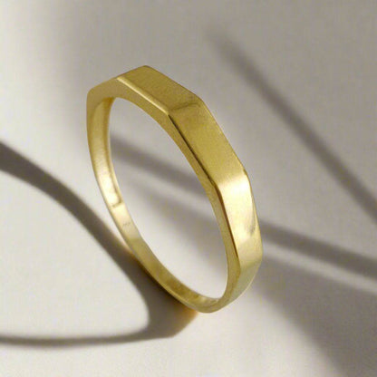Facetted Narrow Bolt Gold Ring - 10k-14k-18k - TurkishBling