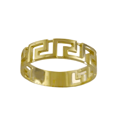 Gold Greek Pattern Band Ring - 18k, 14k, 10k - TurkishBling