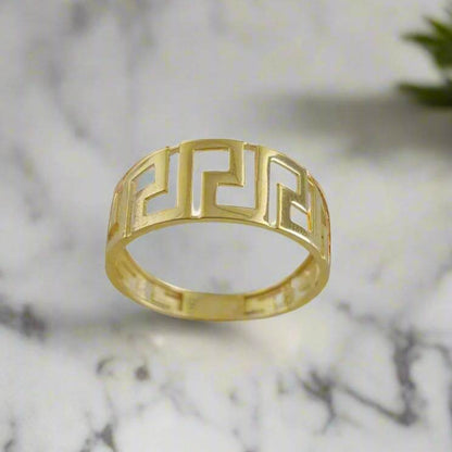 Greek Pattern Gold Ring - 10k,14k,18k - TurkishBling