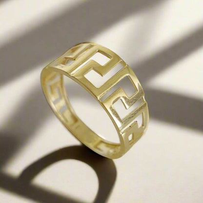 Greek Pattern Gold Ring - 10k,14k,18k - TurkishBling