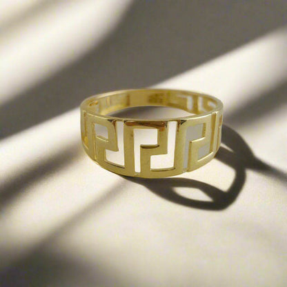 Greek Pattern Gold Ring - 10k,14k,18k - TurkishBling