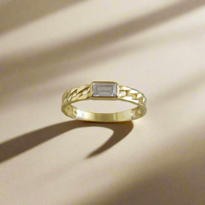 Gold Ring Cuban Link with Cubic Zircon - 10k,14k,18k - TurkishBling