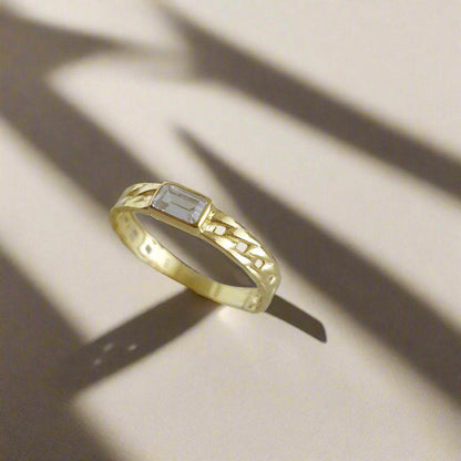 Gold Ring Cuban Link with Cubic Zircon - 10k,14k,18k - TurkishBling
