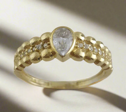 Gold Ring with Pear Cubic Zircon - 10k,14k,18k - TurkishBling