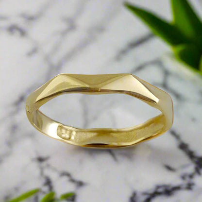 Minimalist Narrow Facet Gold Ring - 10k-14k-18k - TurkishBling