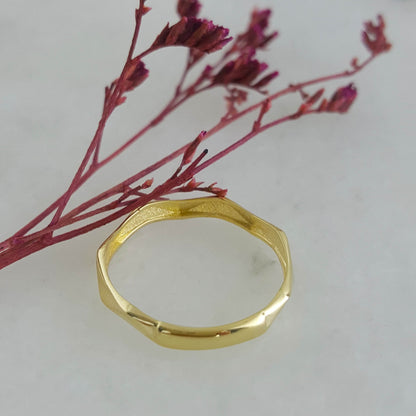Minimalist Narrow Facet Gold Ring - 10k-14k-18k - TurkishBling