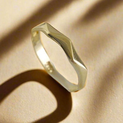 Minimalist Narrow Facet Gold Ring - 10k-14k-18k - TurkishBling