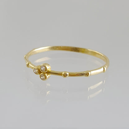 Minimalist Milgrain Bead Solid Gold Ring with Stones - 18k, 14k, 10k - TurkishBling