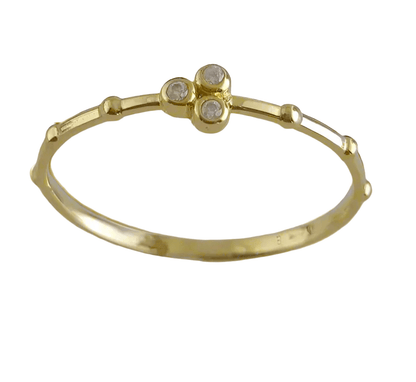 Minimalist Milgrain Bead Solid Gold Ring with Stones - 18k, 14k, 10k - TurkishBling