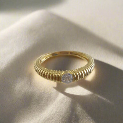 Gold Grooved Ring - 10k,14k,18k - TurkishBling