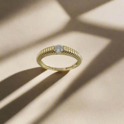 Gold Grooved Ring - 10k,14k,18k - TurkishBling