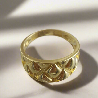 Quilt Pattern Gold Ring - 10k,14k,18k - TurkishBling