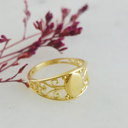 Vintage Engravable Gold Ring - 18k, 14k, 10k - TurkishBling