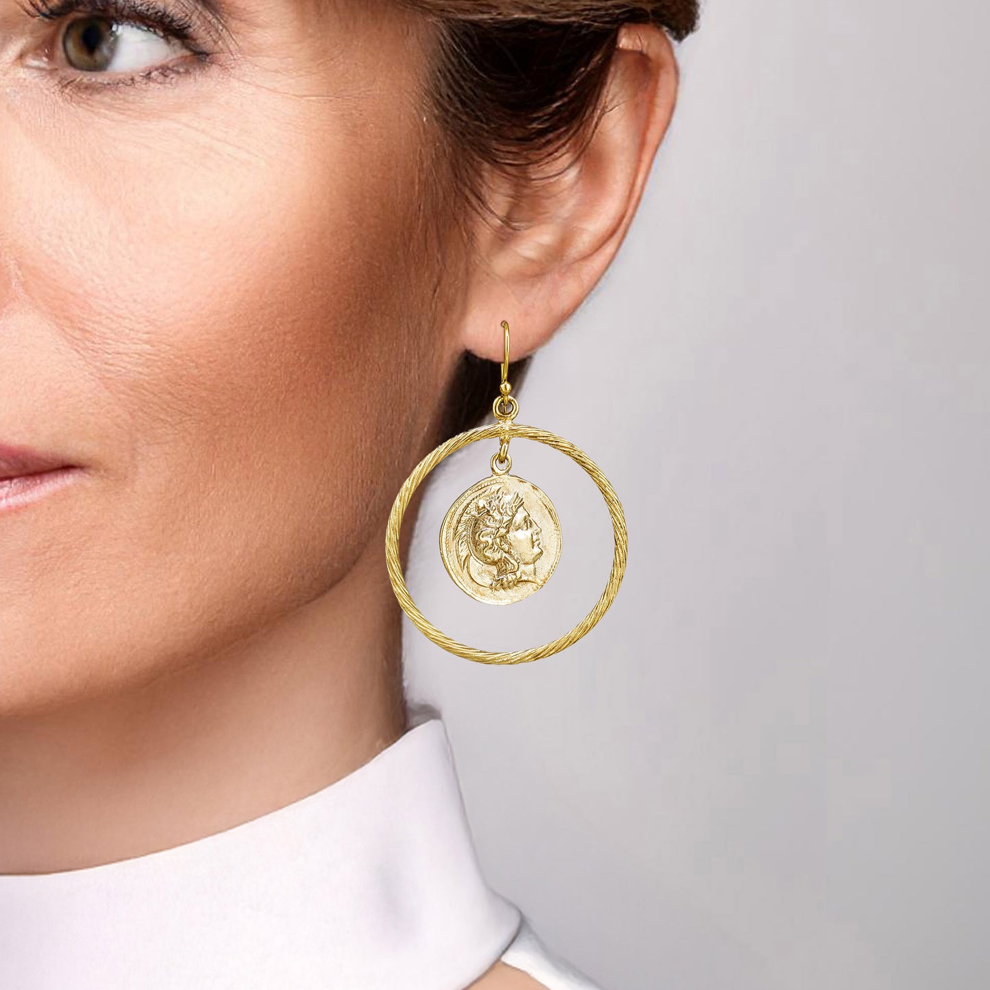 Alexander Replica Coin Earrings with Cable Frame