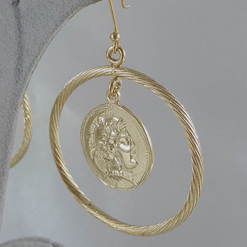 Ancient Coin Earrings in Cable Hoop on Hooks - TurkishBling