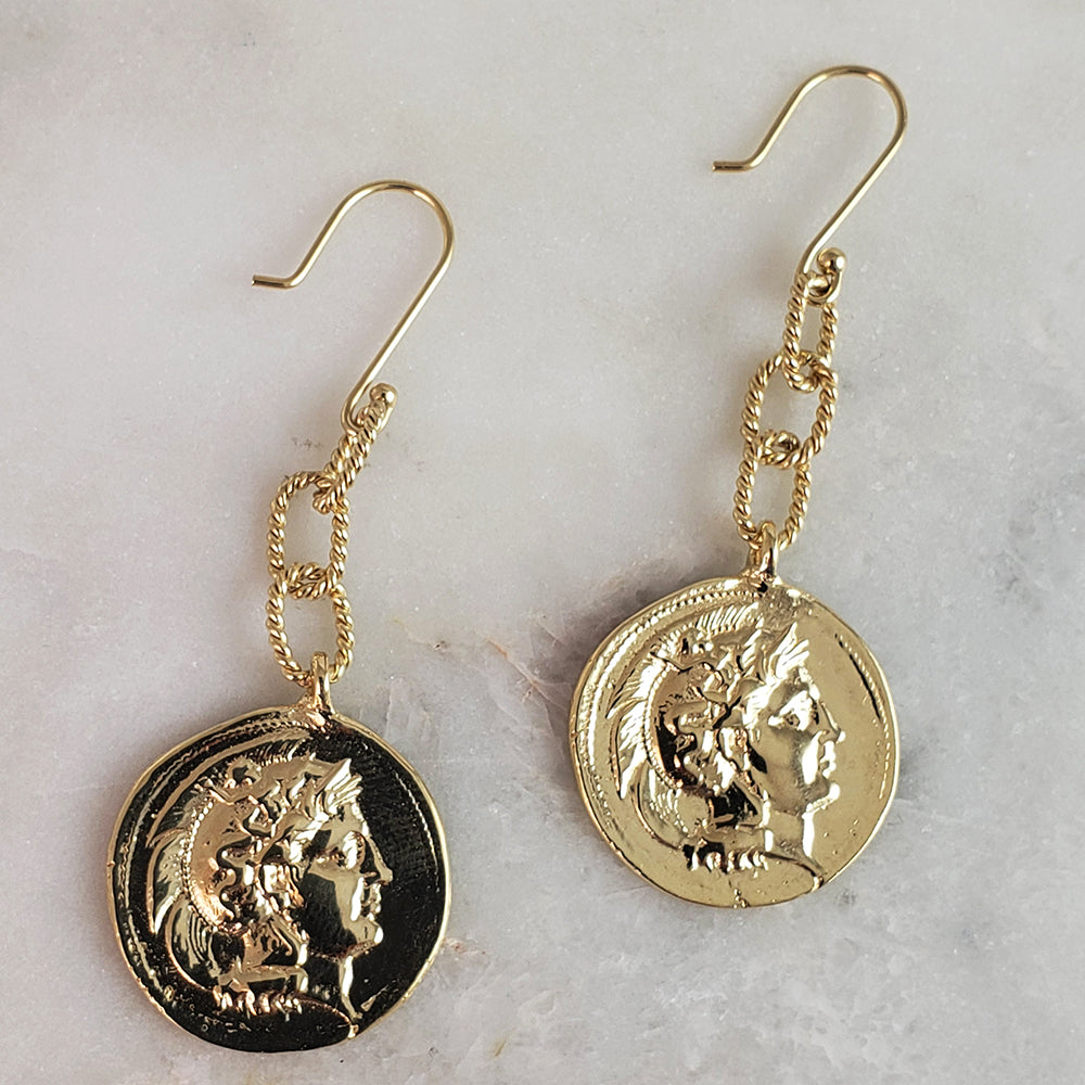 Roman Great Alexander Coin Dangle Earrings