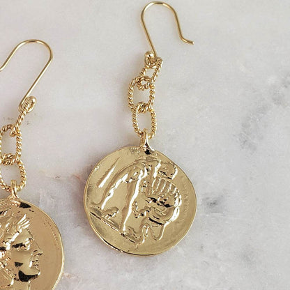 Roman Great Alexander Coin Dangle Earrings - TurkishBling