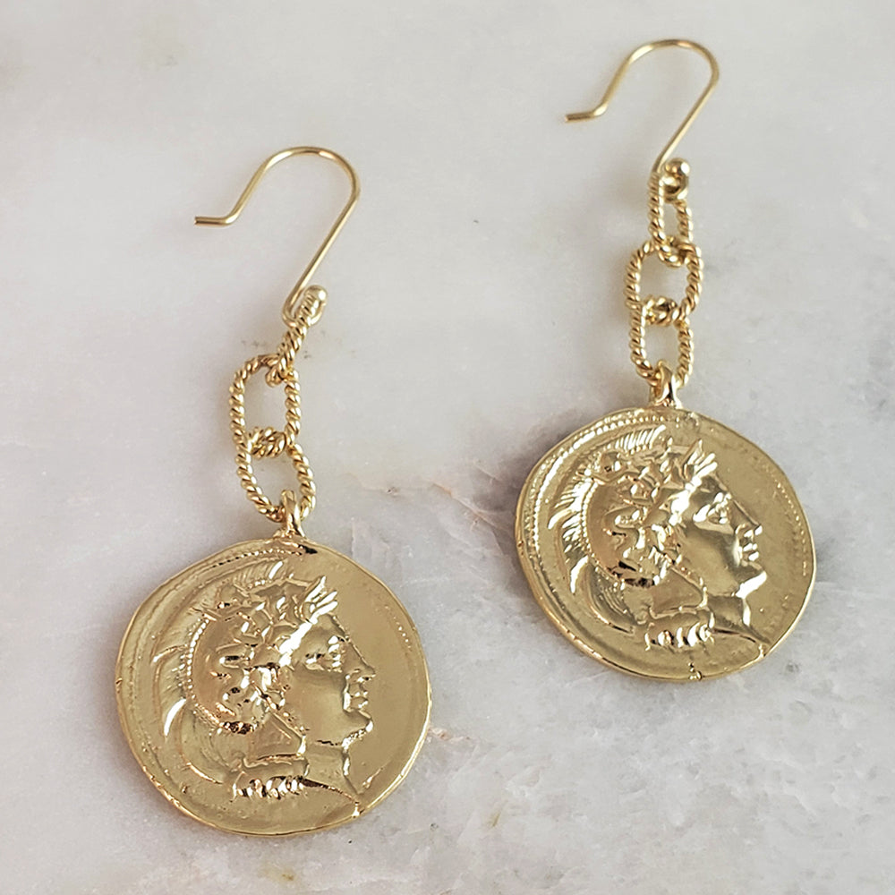 Roman Great Alexander Coin Dangle Earrings