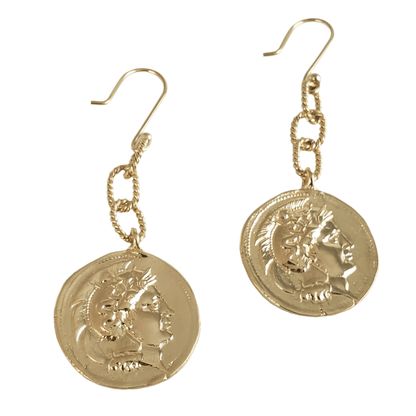 Roman Great Alexander Coin Dangle Earrings - TurkishBling